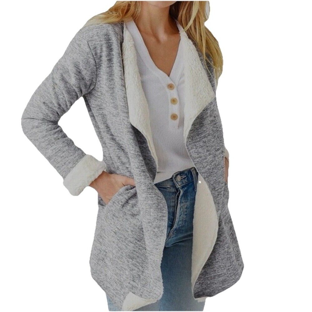 UGG Women’s Sherpa Lined Open Front Cardigan Gray Size Small Cozy Drape Sweater